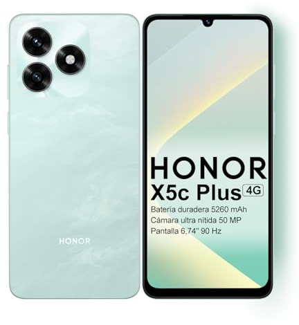 HONOR X5c Plus Smartphone, Pantalla Brillante de 6,74 Pulgadas 90Hz, Batería de Larga Duración 5130 mAh, 128GB, Cámara Doble 50 MP Ultraclara, Procesador de 8 Núcleos, Dual SIM, Android 15
