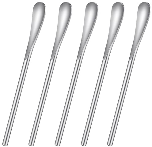 5Pcs 5.12 Inch Reusable Coffee Stirrers, Cocktail Spoons, Coffee Bar Accessories, Silver Stainless Steel Material, Suitable for Stirring Tea, Cocktails and Beverages, Practical for Drink Mixing