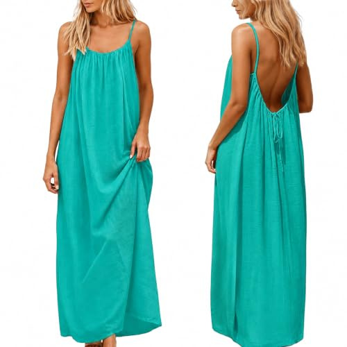 nnOuOnn Vestito caraco da donna con spalle scoperte per l'estate 2026 senza maniche, vestito lungo estivo casual, vestito estivo fluido con scollo a V per le vacanze, la spiaggia, la casa, tinta unita