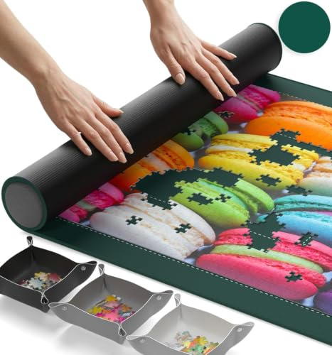 Newverest Jigsaw Puzzle Mat Roll Up, Saver Pad 60 x 100 cm Portable Keeper Up to 1000 Pieces with Non-Slip Rubber Bottom and Polyester Top + 3 Puzzle Sorting Trays, Travel-Friendly Storage Bag