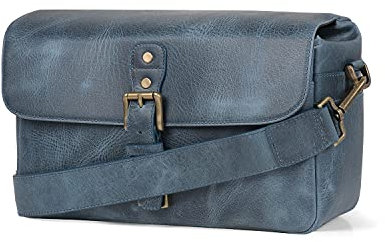 Megagear Torres - Borsa Messenger in Vera Pelle per Fotocamere Mirrorless, Istantanee e Dslr, Blu