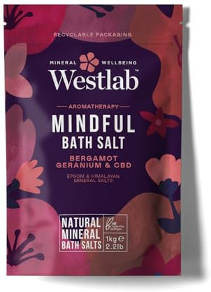 Westlab Mindful CBD Bath Salts 1kg - Epsom & Himalayan Salts Infused with Bergamot, Geranium for Calming and Soothing, Guaranteed Purity.