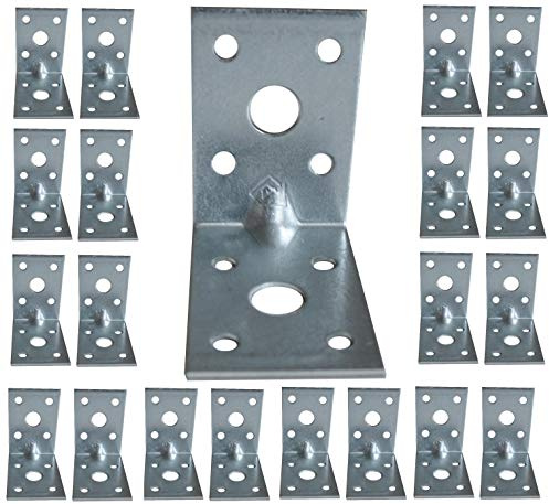 20 Pack Angle Brackets for Wood, Heavy Duty 50x50x35mm Galvanised Steel | L Corner Brackets, 2mm Thick Metal, Right Angle Sleeper Bracket, Timber Shelves Furniture DIY Fixing Connector