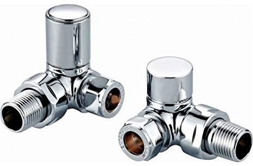 Abgewinkeltes Chrom-Ventil-Set – beheizte Handtuchstangen/Heizkörper-Blockventile (Doppelpack) mit runden Metallgriffen und hochwertigem Chrom-Finish