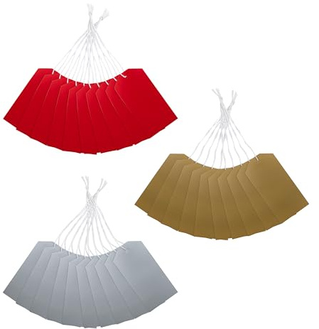 Hallmark Gift Tags, Pack of 30 in 3 Festive Colours, Red, Silver, Gold, Christmas, With Twine