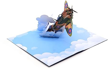 Spitfire 3D pop up-kort, RAF-gåvor, present till flygbeundrare, handgjort farsdagskort, födelsedagskort, flygande spitfire 3D-modell