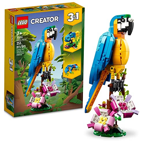 LEGO Creator 3 in 1 Exotic Parrot Building Toy Set, Transforms to 3 Different Animal Figures - from Colorful Parrot, to Swimming Fish, to Cute Frog, Creative Toys for Kids Ages 7 and Up, 31136
