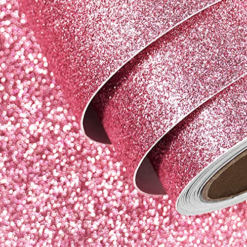 FunStick Rosa Glitter Tapete Vinylfolie 40x600cm Klebefolie Möbel Selbstklebend Dekorpapier Wasserdicht PVC Selbstklebefolie Aufkleber Folie für Wände Möbel Fensterbank innen Bastel Schranktür