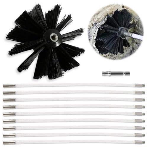 Casenly Cepillo De Chimenea Kit, Cepillo para Limpiar Chimeneas Juego con 9 Varillas de Nailon 1 Cabezal de Cepillo para Limpiar Tuberías de Chimenea para Limpieza Conductos Ventilación Chimenea