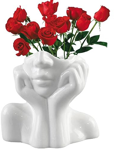 ARSBORUI Gesicht Vase Weibliche Körpervase Girl Kopf Vase Modern Deko Vase Ästhetische Vase Weiß Keramik Vase Minimalistische Blumenvase Für Wohnzimmer Home Deko (A)