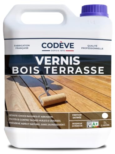 Vernis Bois Terrasse - Codeve Bois - 5L - Intérieur/extérieur - Pour La Protection De Votre Terrasse, Bord De Piscine Ou Caillebotis.