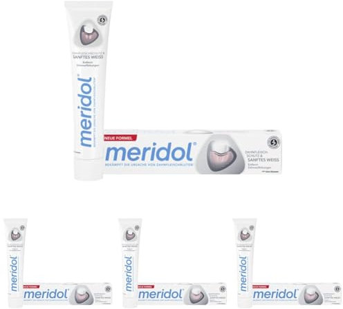 meridol Zahnpasta Sanftes Weiss 75 ml - antibakterieller Effekt, Zahncreme schützt vor Zahnfleischentzündungen, für natürlich weiße Zähne (Packung mit 4)