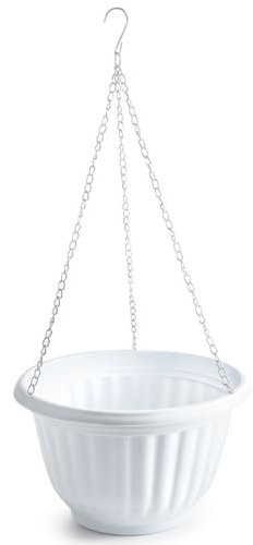 AC - Maceta Redonda Colgante de plástico, Tiesto, macetero, Recipiente para Plantas, Flores, balcón, terraza, hogar, Fabricada en España (Blanco, 25 x 15 cm)