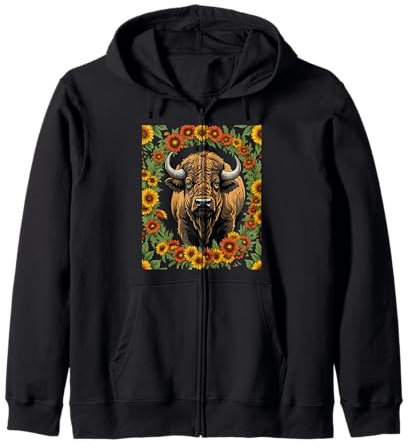 Oklahoman Buffalo Surrounded By Gaillardia pulchella Zip Hoodie