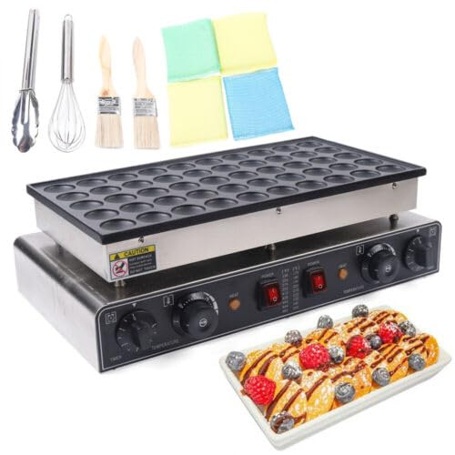 Poffertjes Stekpanna induktion 1700 W 50 st mini runda pannkakor poffertjes Maker minipannkakor pannkakspanna med 4 rengöringssvampar 2 borstar äggracket livsmedelsklämma