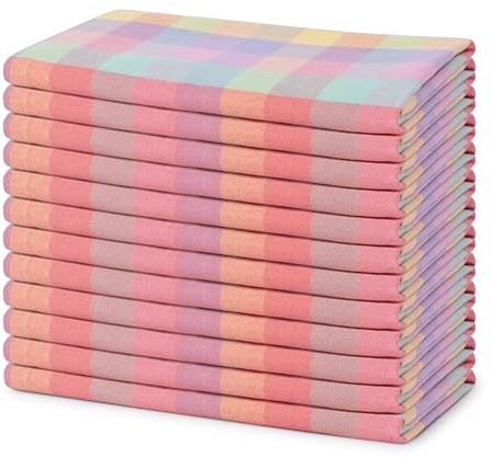 Blue Needles Gingham Buffalo Plaid Cloth Napkins 100% Cotton Set of 12 Dinner Table Napkins 18x18 inch - Spring Summer Easter - Soft, Reusable, Washable Perfect for Everyday Use - Multicolor