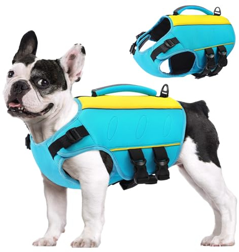 AOFITEE Ripstop Hunde Rettungsweste für Kleine Mittel Große Hunde, Reflektierend Schwimmweste Hund für Schwimmen Bootfahren, Einstellbar Hundeschwimmwestemit Rettungsgriff und überragendem Auftrieb