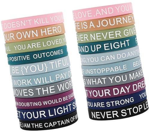 Asukohu 20 Stück Empowering Quote Armbänder Silikon Inspiration Band für tägliche Motivation mit inspirierenden Sprüchen Silikon-Armbänder, Wie beschrieben