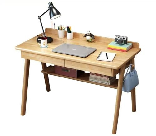 Generisch Sekretär, schöner Schreibsekretär mit 2 Schubladen,praktischer Home-Office Schreibtisch Bürotisch aus massivem Holz,Kleiner Computertisch (Holzfarbe, 100 * 60 * 75)
