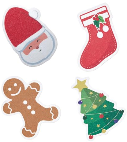 COLLBATH 4pcs Christmas Dishwashing Sponge Natural Wood Pulp Non-Stick Kitchen Scrubbers for Pots Festive Holiday Cleaning