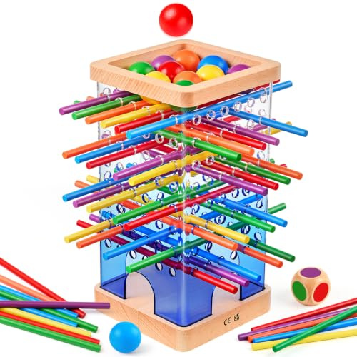 Montessori Spielzeug ab 3 Jahren Brettspiel Reisespiel Kinder ab 3-6 Jahren | Holz Spiele für Kinder Feinmotorik mit Stäbchen Kugeln Würfel, Jungen Mädchen Geschenk Lernspielzeug Gesellschaftsspiel