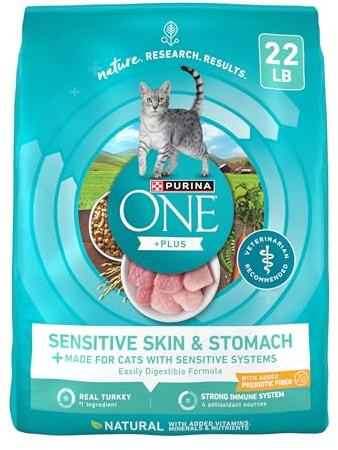 Purina ONE Sensitive Stomach, Sensitive Skin, Natural Dry Cat Food, +Plus Sensitive Skin and Stomach Formula - 22 lb. Bag