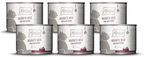 MjAMjAM - premium våtfoder för katter - rejäl vilt & kanin med fruktiga blåbär, förpackning om 6 (6 x 200 g), spannmålsfri med extra kött