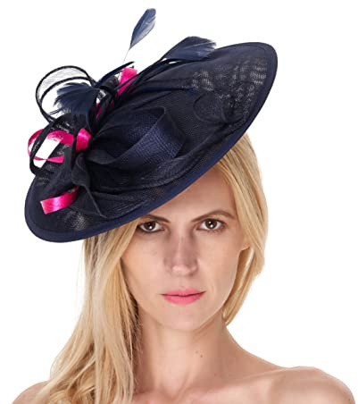 Caprilite Navy Mix Colour Sinamay Big Disc Saucer Fascinator Hat for Women Weddings Headband