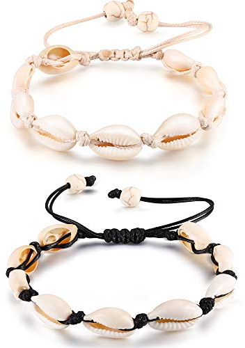 2 Pièces Bracelets de Cheville de Coquille Naturelle Bracelet de Coquille en Crochet Perlée Bohème à la Main Bijoux de Bracelet de Cheville Réglable