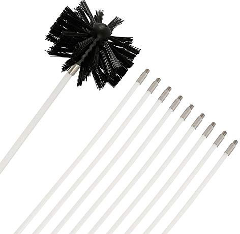 Chimney Cleaning Brush Kit Sweep Sweeping Brush Drain Rod Set Nylon Cleaning Tool Accessory Includes 9 Flexible Rods 1 Brush Head