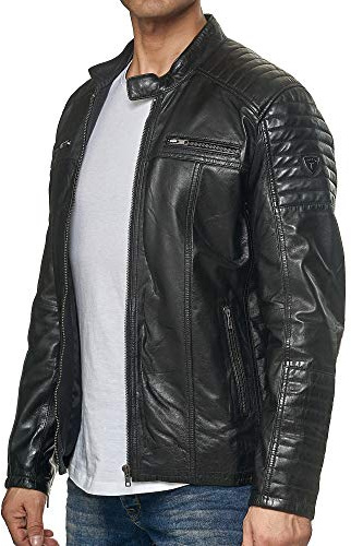 Tazzio - Chaqueta de cuero para hombre, de piel auténtica, estilo motero, 19709, Negro , S