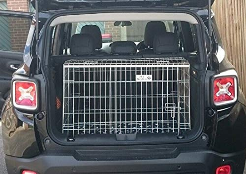 Pet World Medium 34 Sloped Car Dog Crate – Compatible with Jeep Renegade – UK Designed, Steel Travel Cage – Emergency Escape Hatch – Folds Flat – Free Comfort Mat – Easy Assembly