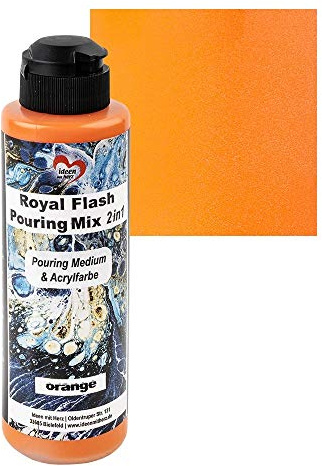 Ideen mit Herz Royal Flash Pouring Mix 2in1 | Pouring Medium & Metallic-Acrylfarbe mit Glitzer-Effekt | 180 ml | kein weiteres Mischen mit Fluid, Medium oder Silikonöl erforderlich (orange)
