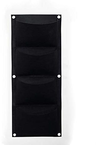 tooloflife Wand-Pflanzsäcke zum Aufhängen, Pflanzbeutel, Blumentasche, schwarz, für Balkongeländer, Zaun, Blumen, Kräuter- und Gemüsepflanzen (vertikal-4 Taschen)