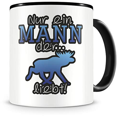 Samunshi® Elch Tasse mit Spruch Elch Liebe Geschenk für Elche Fans Kaffeepott Kaffeebecher Kaffeetasse groß Lustige Tassen zum Geburtstag schwarz 300ml