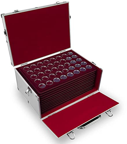 MC.Sammler Alu Münzenkoffer Münzkoffer inkl 11 Münztableaus für 440 STK 2 Euro Münzen in Kapseln (mit 440 Münzkapseln 26mm)