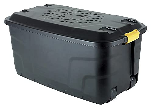 Strata Heavy Duty Storage Case with Lid and Wheels 110 Litres, 77 x 42 x 54 cm - Black