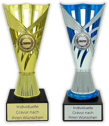 Zelaro Pokal Gold mit Wunschtext | Silber Pokal mit Gravur | Pokal als Geschenk für Frauen und Männer | Geschenk für Mitarbeiter | Wanderpokal mit Emblem | Kollegen Geschenk in 2 Größen (19cm, Gold)