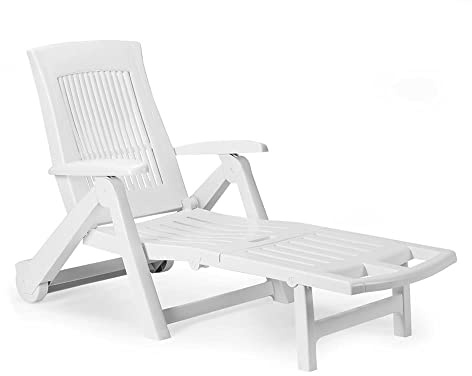Dmora Lettino Prendisole Livorno, Sdraio da Giardino Regolabile con Ruote, Lettino da Esterno, 100% Made in Italy, Cm 195x72h101, Bianco