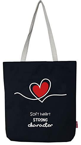 Hello-Bags. Canvas-Einkaufstasche. Außen: 100% Baumwolle. Inklusive Reißverschluss, Futter und Innentasche. Verpackt in einem KRAFT Geschenkumschlag. Modell: „SOFTHEART“. Farbe: Ecru/Schwarz.