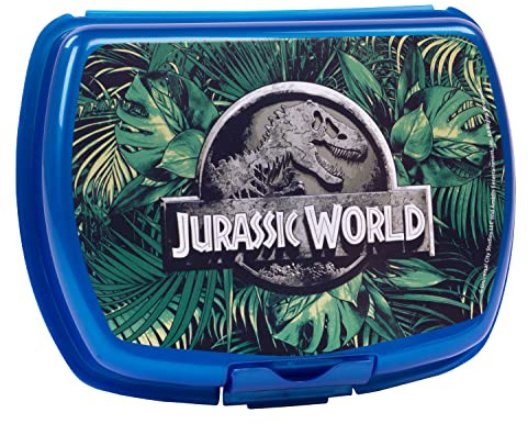 p:os Jurassic World - Fiambrera para niños con diseño de dinosaurio, caja de almuerzo de plástico con un compartimento y cierre de clip, ideal para el almuerzo en la escuela