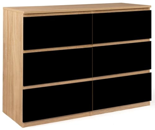 IDMarket - Commode 6 tiroirs TOMI 110 cm Bois façon hêtre et Noir