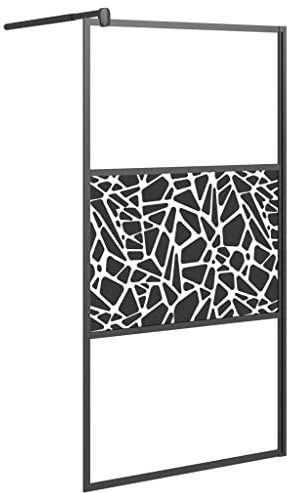 vidaXL Duschwand für Walk-In Dusche Duschabtrennung Duschtrennwand Duschkabine Duschtür Eckeinstieg Trennwand 100x195cm ESG Steindesign Schwarz