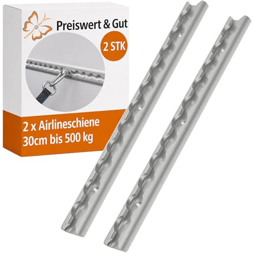 Preiswert&Gut 2X Airlineschiene 30 cm – Verzurrschiene für Anhänger mit Bruchlast von ca. 500 kg Befestigungsschiene für Ladungssicherung Zubehör Schiene mit Eigengewicht von ca. 0,129 kg