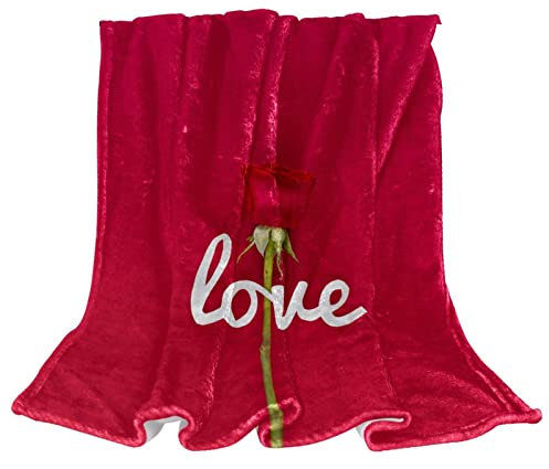 Fleece-Überwurfdecke für Couch, leicht, Plüsch, flauschig, Liebesbrief, Rose, roter Hintergrund