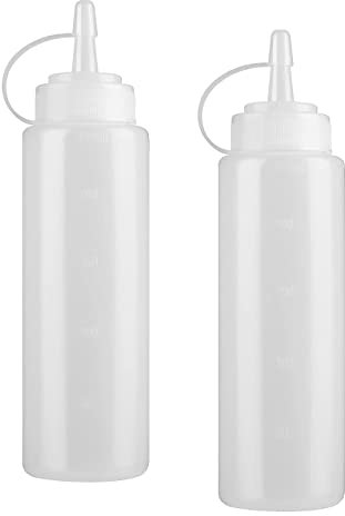 KAIAIWLUO Bottiglia Squeeze di Plastica,2 PCS Flacone Dosatore con Tappi 8oz Flacone Dosatore Trasparente per Ketchup Senape Mayo Salse Piccanti Olio D'oliva 250ml