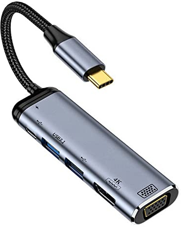 NFHK USB-C Typ C auf HDMI VGA Dual USB 3.0 HUB Konverter HDTV Multiport Adapter 4K 60hz 1080p mit Buchse PD 100W Power Port