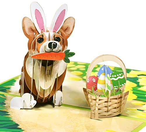 GREETING ART Pop Up Osterkarte,Hunde Pop Up Karte,Pop Up 3D Grußkarte,3d karte ostern,Frohe Osterkarte für Ostern,3D Pop Up Karte Handgefertigte mit Umschlag Perfektes Ostergeschenk