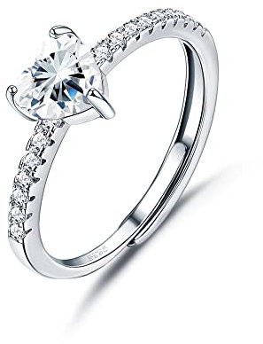 JeweBella Herz Ring Silber 925 für Damen Eleganter Zirkonia Ring Verstellbar Freundschaftsring Trauringe Verlobungsring Eheringe Promise Ring Schmuck Geschenk