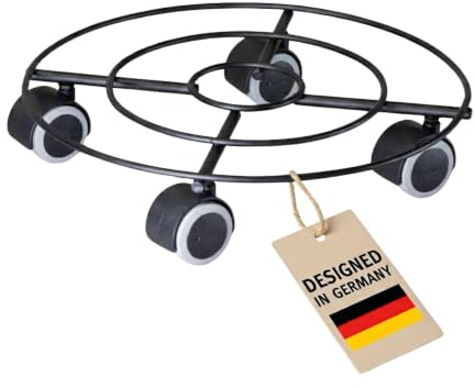 WAGNER Pflanzenroller DRAHT Ø 30 x 6,5 cm I Pflanzenroller für Innenbereich I Soft-Rollen I Blumenroller aus beschichtetem Stahl I Kübelroller schwarz I Tragkraft 60 kg - 20094401